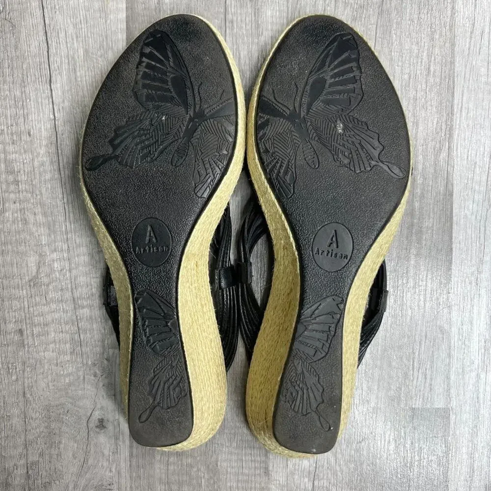 CLARK Artisan Espadrille Slide Wedge  Sandals Black Leather Size 9